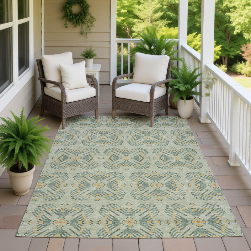 Machine Washable Indoor/Outdoor Chantille ACN2563 Geometric Rug, Celery, 2'6" x 3'10"
