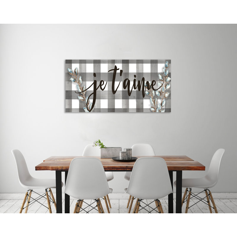 "Buffalo Check: Je T'aime", toile tendue par Trinx, H 15 po x l 45 po x P 1,5 po