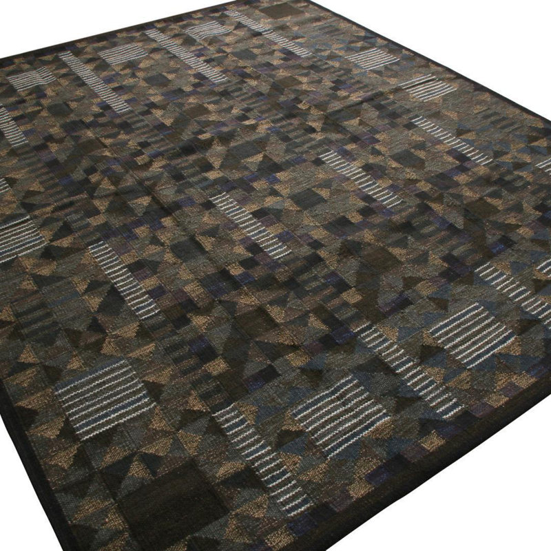 Rug & Kilim’S Scandinavian Brown Green And Blue Wool Rug, Rectangle 14' x 20'