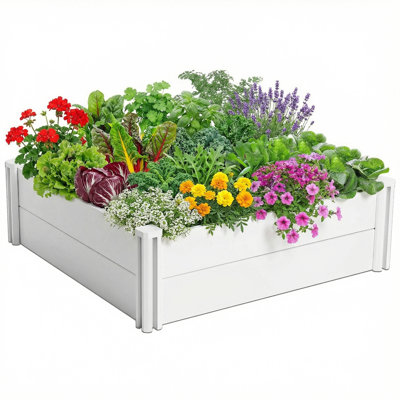 White PVC Rectangular Outdoor Raised Garden Bed