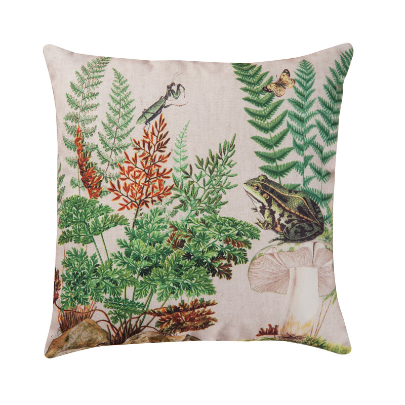 Colorful Nautical Fern and Frog Graphic Throw Pillow