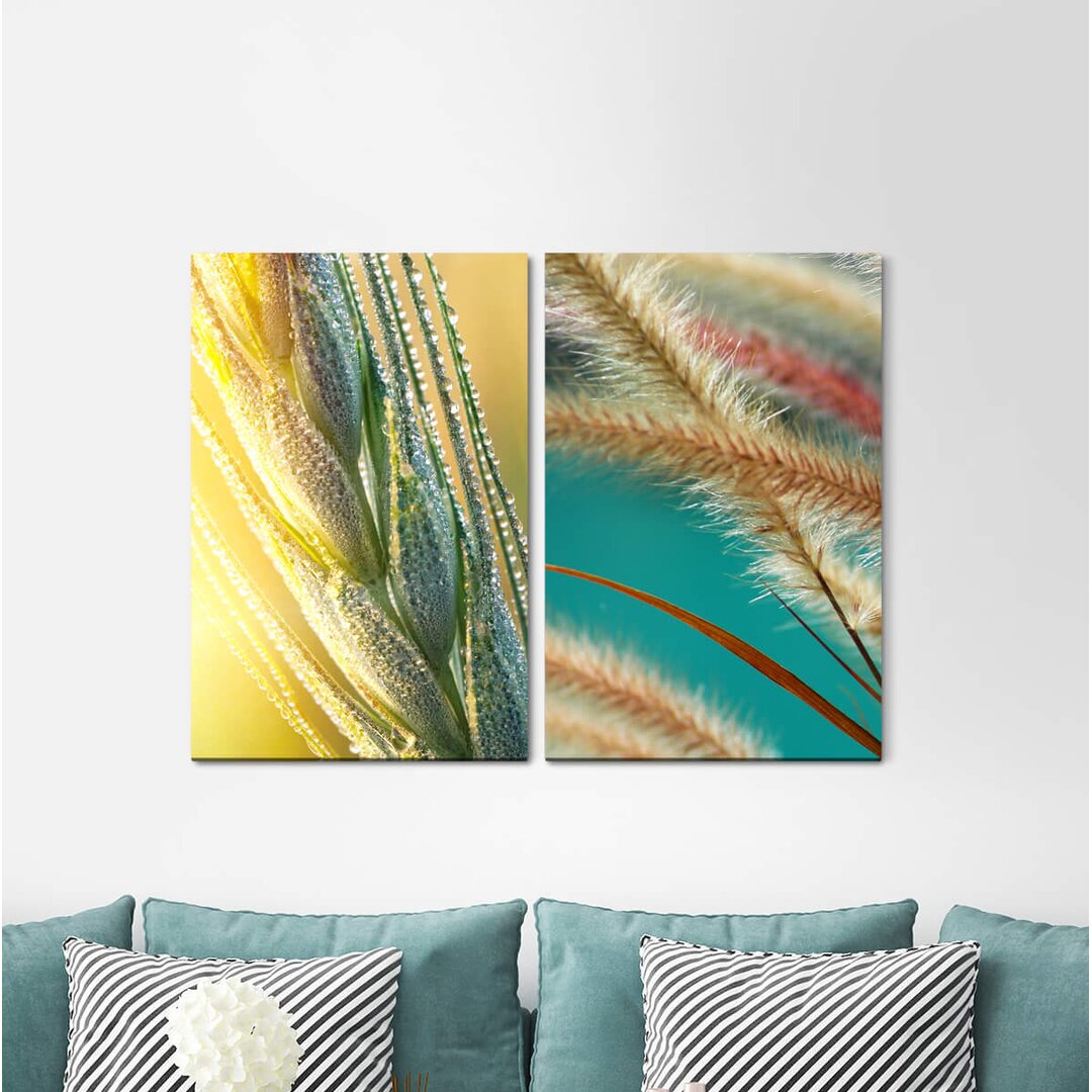 2-tlg. Leinwandbilder-Set - Fotografie „Wheat Golden Sunshine Stalks Warm Light Summer”