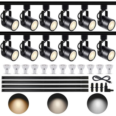 Ensemble d'éclairage sur rail à DEL Bravsekai à intensité variable noire, têtes d'éclairage 3CCT 10W 3000K / 4000K / 6000K réglables avec rails de type H de 13 pi avec 12 lumières de rail de plafond et ampoules GU10 remplaçables