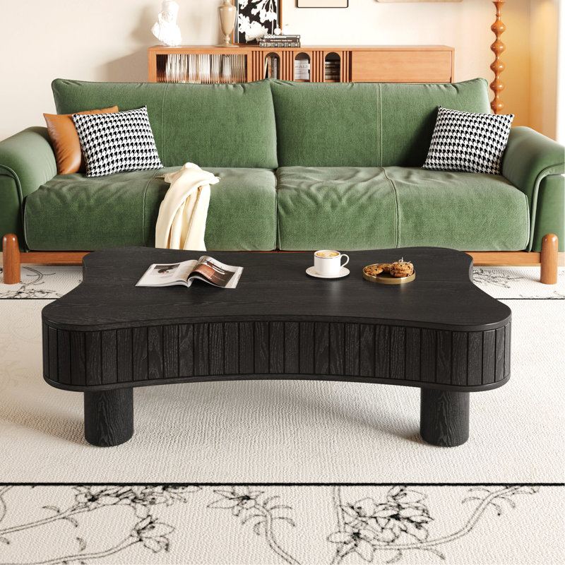Table basse relevable de 42 pouces avec fonction hydraulique silencieuse, 3 espaces de rangement cachés, bords courbés, installation d'outils en 5 minutes, table de salon noire, panneaux latéraux cannelés, compartiments, lisse
