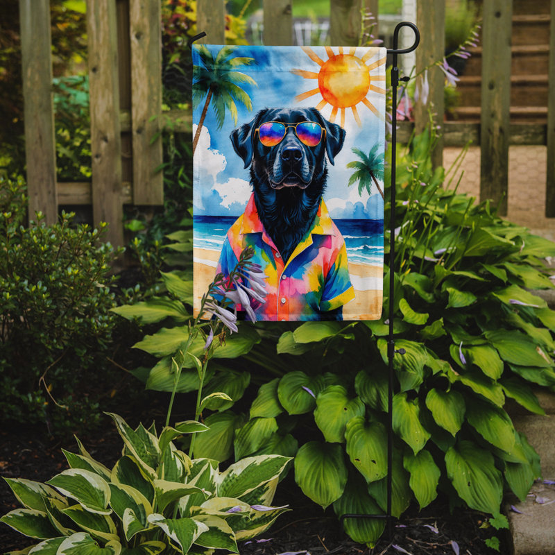 Bouvier bernois avec drapeau de jardin, Labrador noir retriever