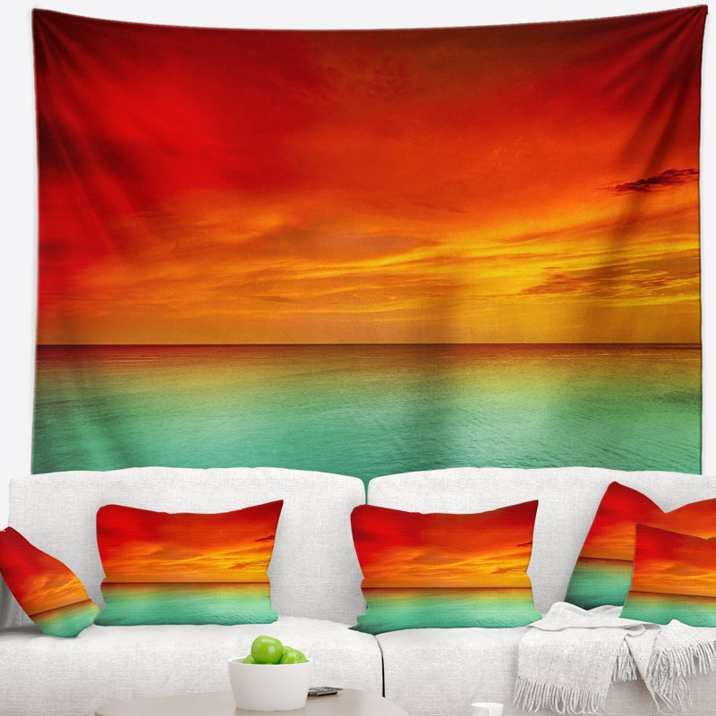 Artiste blue red sunset tapisserie Seashore, H 50 po x l 60 po