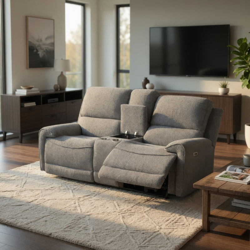 Causeuse Cote, inclinable électrique, boucle grise, console centrale, 73 po