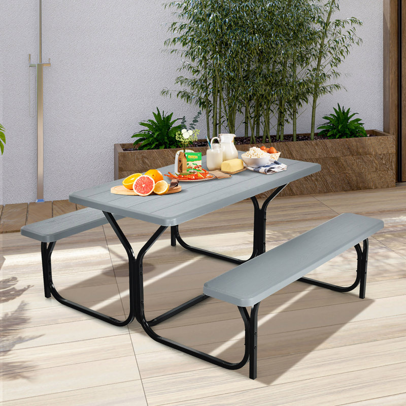 Table de pique-nique rectangulaire pour 6 personnes de 54 po Kutlay, Gris / Noir