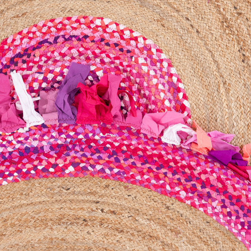 Bogard Hand Woven Cotton/Jute Rug in Natural/Pink, Round 5'