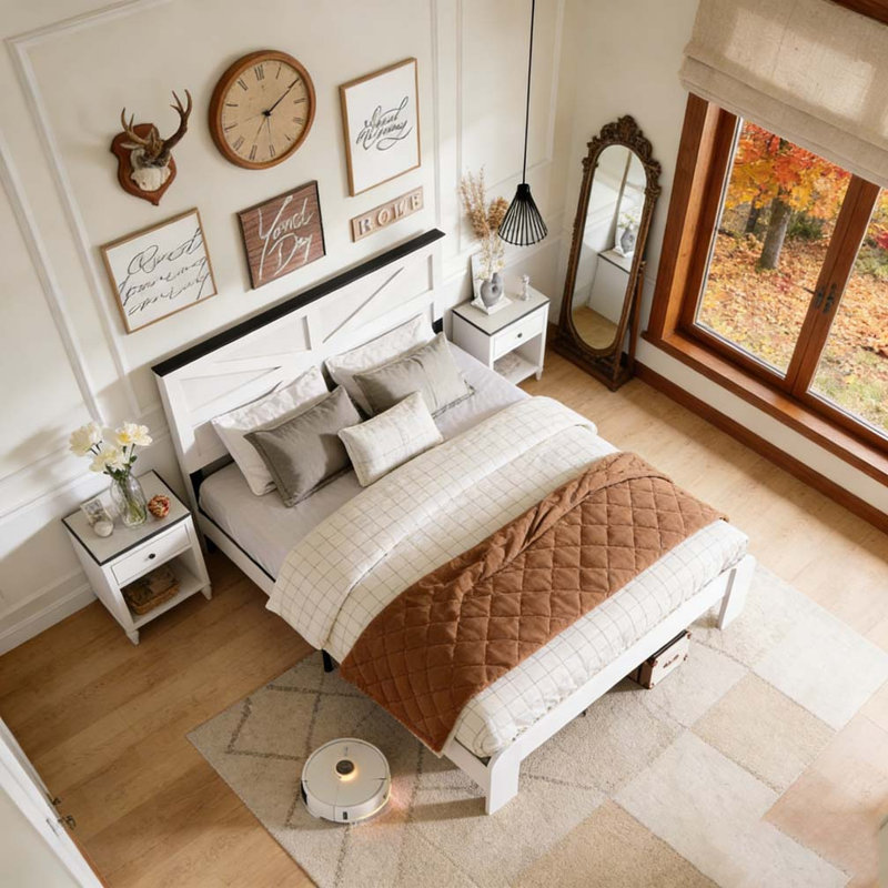 Tête de lit, base de lit plateforme en bois, Très grand lit