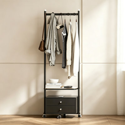 Carbon Steel Rolling Coat Rack With Drawers