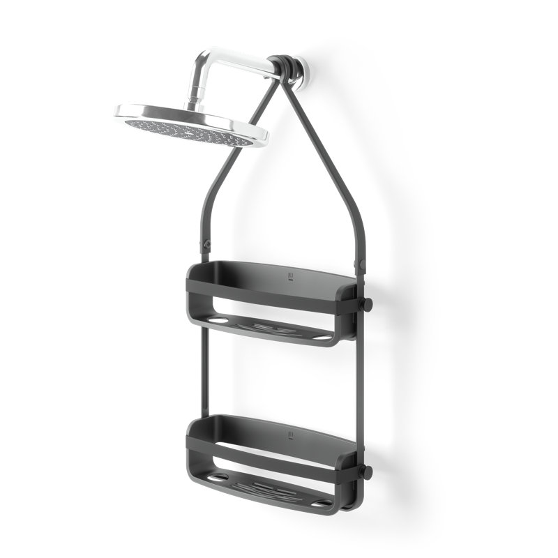 Black Plastic Suction Mount Shower Caddy with Shelves