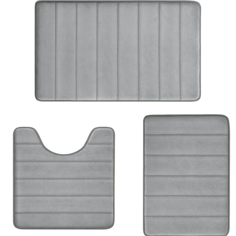 3-piece Memory Foam Bathroom Rug Set Ashy Grey