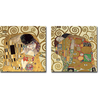 «The Kiss and The Embrace» par Gustav Klimt, ensemble de 2 reproductions d'art sur toile