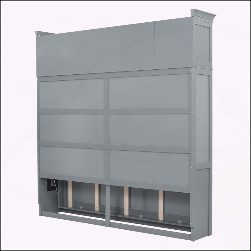Lit escamotable double pleine grandeur avec armoires supérieures, gris