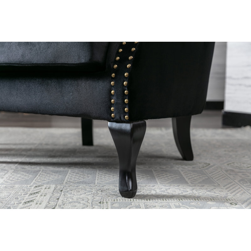 Fauteuil à oreilles large de 31,5 po Kimmie, Velours noir