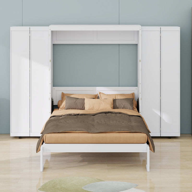 Lit escamotable mural avec tablette de rangement Murphy, Blanc
