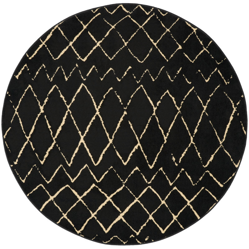Tapis noir / crème Petit Borendy, Rond 5 pi 3 po