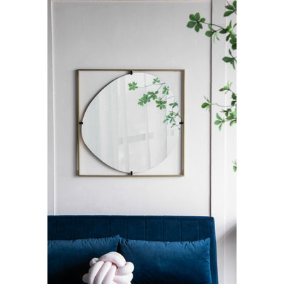 Miroir coquelicot 32 x 1 x 32 po avec cadre en métal doré, miroir de style bureau, faisant briller les salons