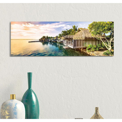 Overwater Villas At Sunset, Moorea Island, French Polynesia by Jan Becke - Wrapped Canvas Panoramic Print