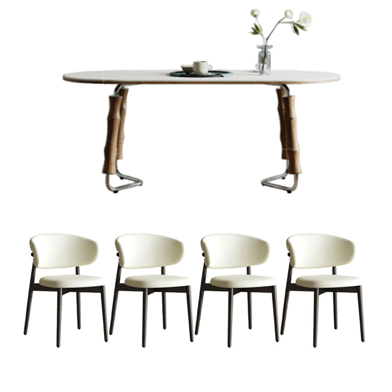 Ensemble de table de salle à manger ovale en pierre frittée, H 29,53 po x L 62,99 po x l 31,5 po