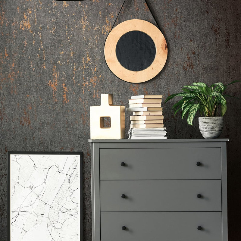 City Romance Collection Metallic Concrete Wallpaper Roll, Black
