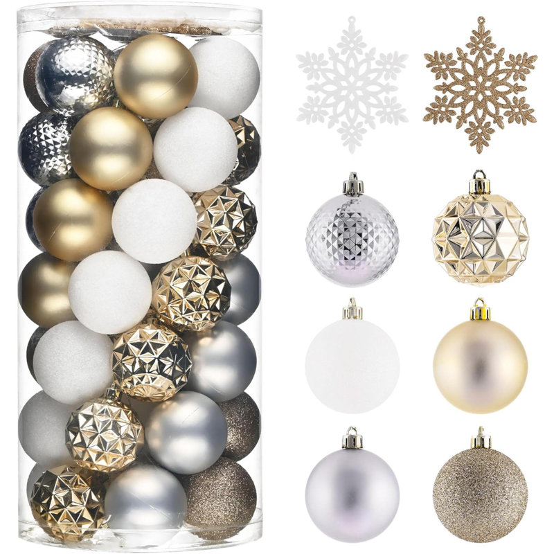 Ensemble d'ornement de décoration de sapin de Noël, 50 carats, 2,36 pouces, Rouge / blanc