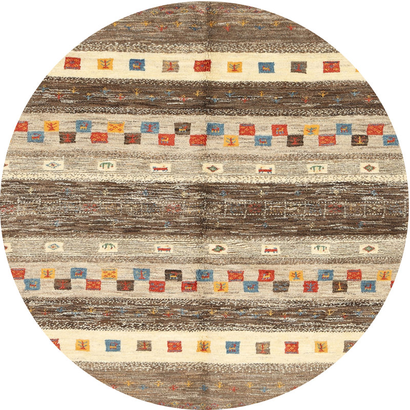 Tapis contemporain brun / rouge, Rond 4 pi