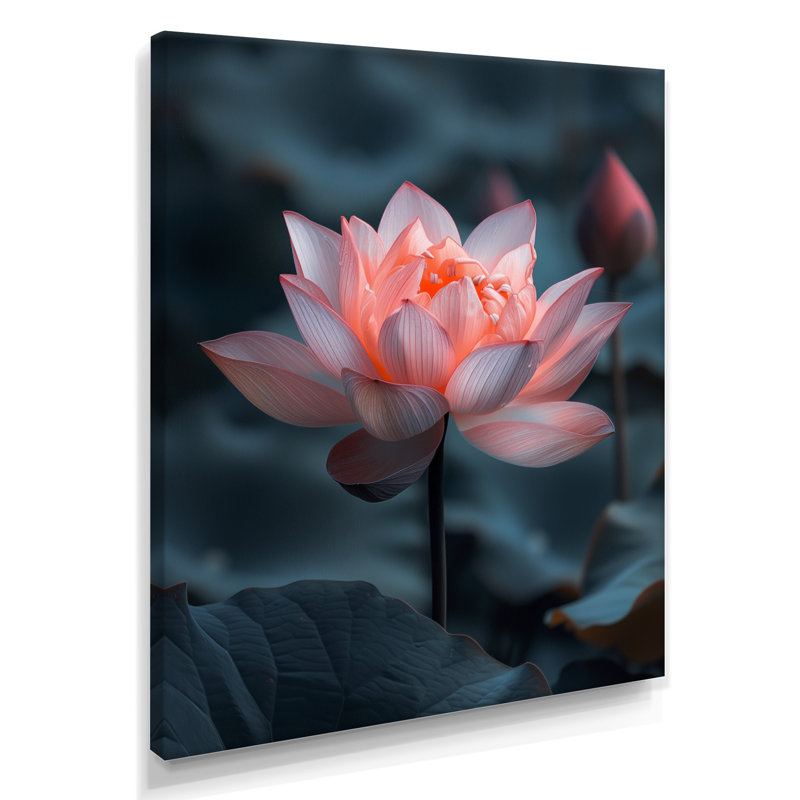 Verre Serenity Lotus I - art mural Lotus, H 24 po x l 32 po, Cadre simple noir