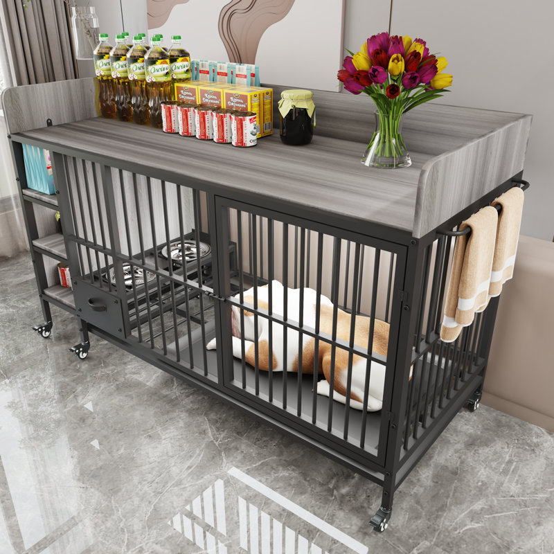 Grande cage pour animaux de compagnie avec support de rangement, tiroirs avec bac à nourriture et à eau en acier inoxydable
