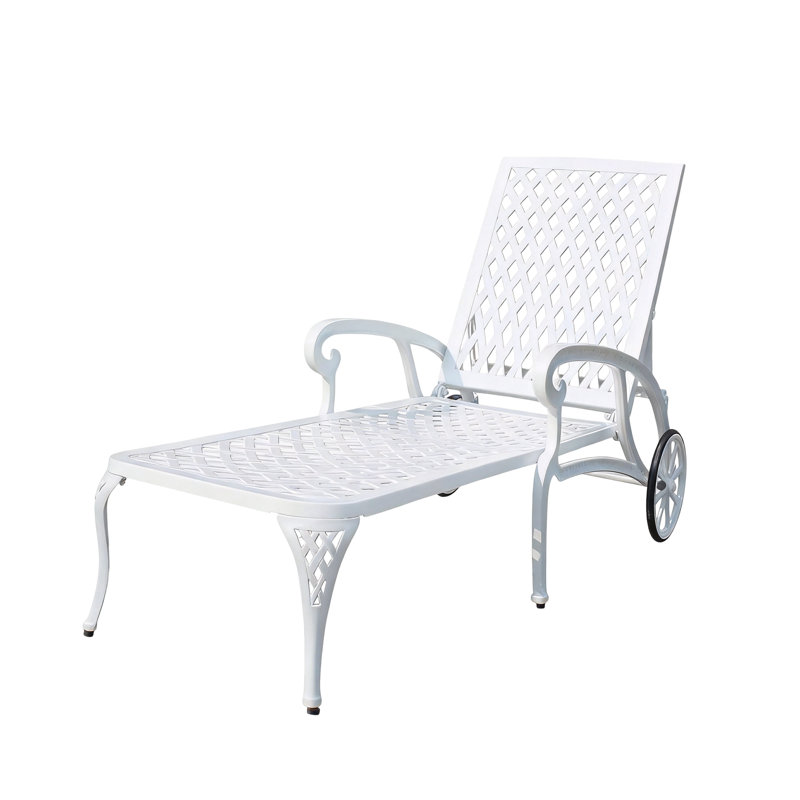 Méridienne de patio réglable en aluminium, chaise d'extérieur inclinable blanche à 3 positions avec roulettes