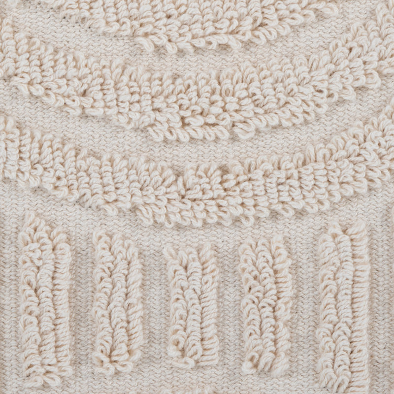 Repose-pieds de rangement 18 po en coton beige avec motif texturé à poils longs