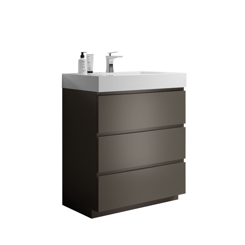 Meuble-lavabo moderne autoportant, Blanc, Gris