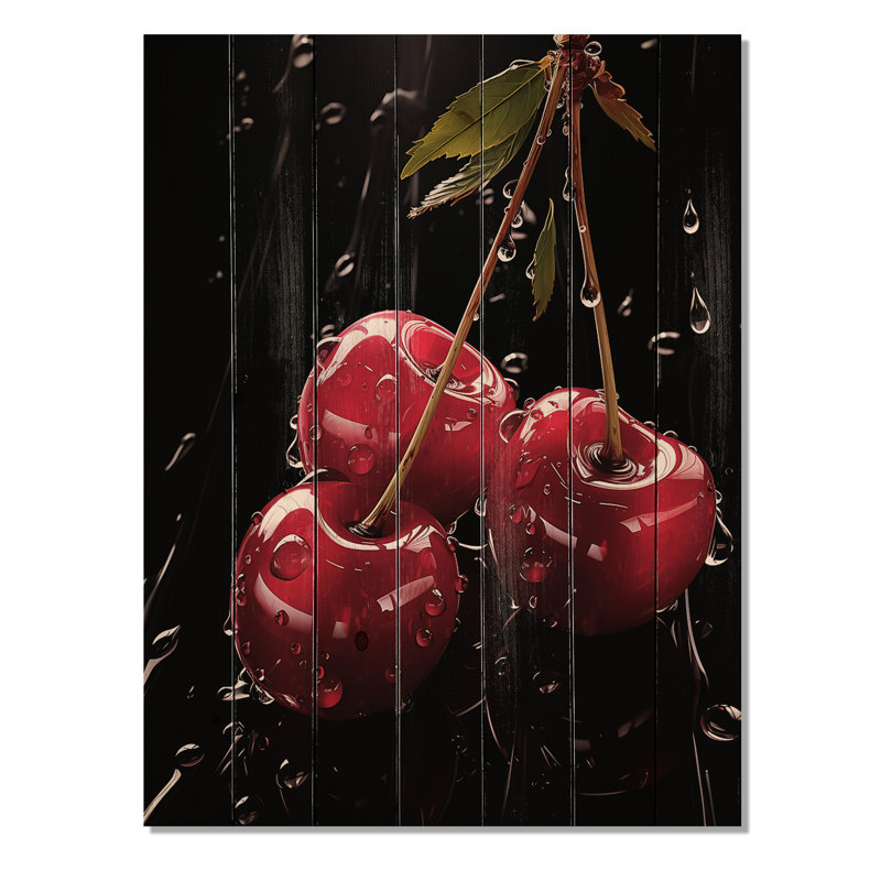 «Black and Red Cherry Delight I» - Impression sur cerisier sur bois, H 20 po x l 10 po