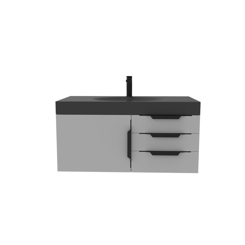 Ensemble de meuble-lavabo simple 36 po Genieva, Gris, Gris, Noir mat
