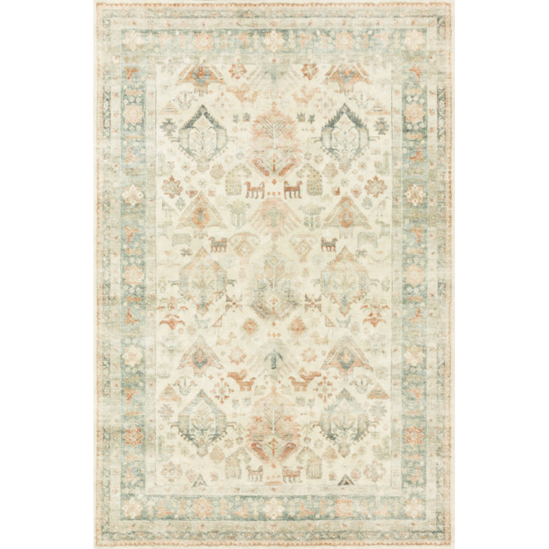 Oriental Beige/Brown/Dark Green Area Rug, Rectangle 2'2" x 3'8"