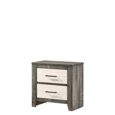 Table de chevet contemporaine pour chambre à coucher : 1 table de chevet, deux tiroirs, poignées en métal et fini gris beige. Meuble de rangement pour chambre à coucher, table de chevet, tiroirs avec espace de rangement bicolore.