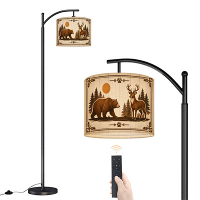 Lampe sur pied à arc avec abat-jour réglable Silhouette d'ours en bois de cerf en forme de forêt, design sur pied, 3 températures de couleur, gradateur haut avec interrupteur au pied pour la chambre à coucher
