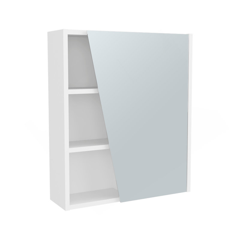 Armoire à pharmacie blanche avec porte en miroir et rangement ouvert