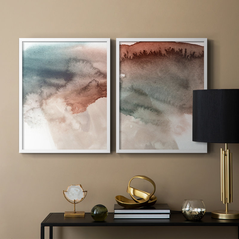 Red Ochre abstrait III - reproduction encadrée de qualité supérieure - prête à être accrochée - aucun clou requis - aucun clou requis