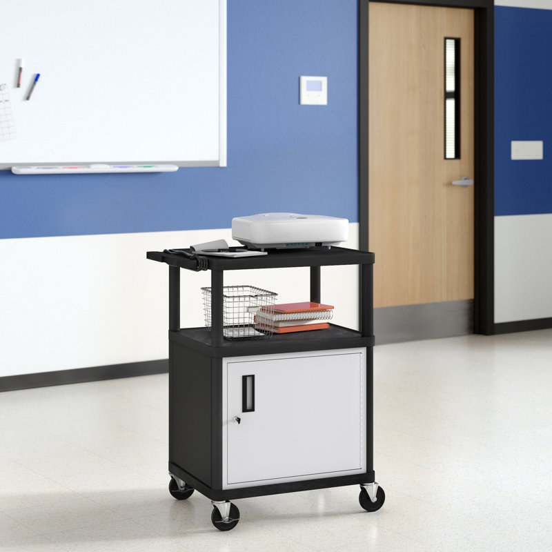Luxor Black and Gray 3-Shelf Utility Cart with Cabinet