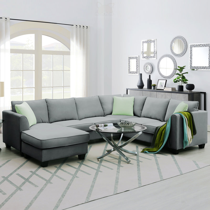 Canapé modulaire Anissia l 112 po x P 87 po, canapé modulaire 7 places avec repose-pieds, canapé en L avec 3 coussins