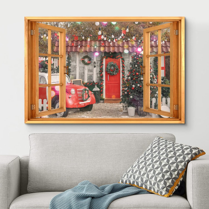 Célébration des fêtes de Noël «Window View Christmas Tree Décoration House Celebrations & Holiday Nature Images Landscape» sur toile