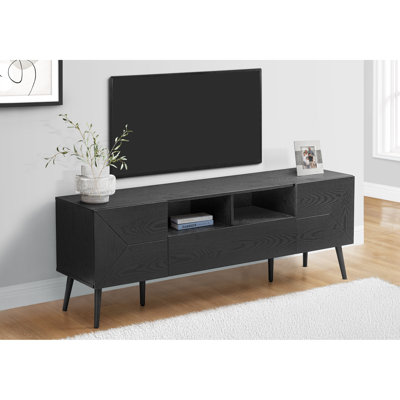 72 Inch Tv Stand, Mid Century Style With Black Laminate And Ample Drawer Storage Modern Console Cable Concealment