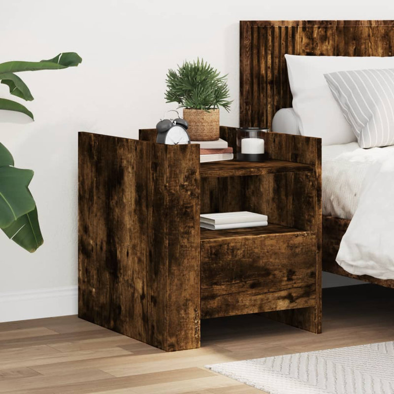Anagrace 45 cm W Bedside Table, Smoked Oak