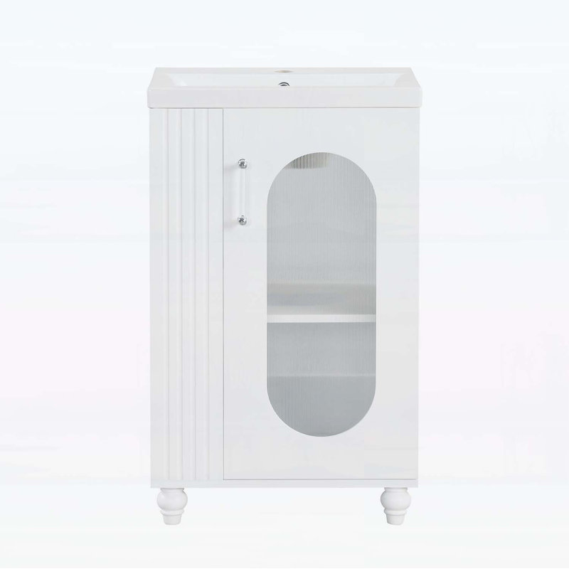 Meuble-lavabo de 20 pouces avec lavabo, tablette réglable et rangement à deux niveaux, Blanc