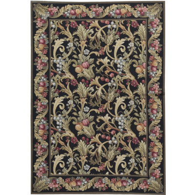 Hand-Knotted High-Quality Black and Black Area Rug