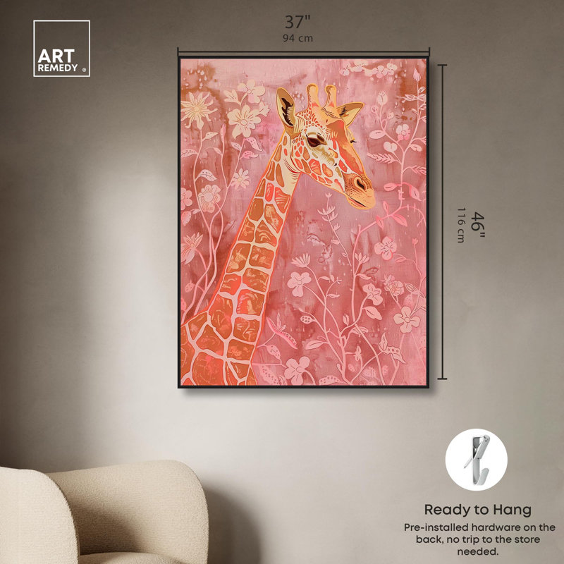 «Peach Jiraf Garden Canvas» par Art Remedy, Cadre noir, H 31 po x l 25 po