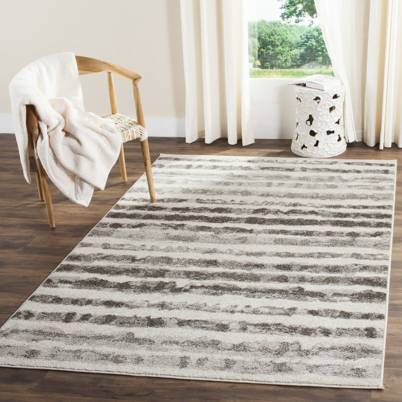 Bethlyn Striped Ivory/Charcoal Area Rug, Rectangle 6' x 9'