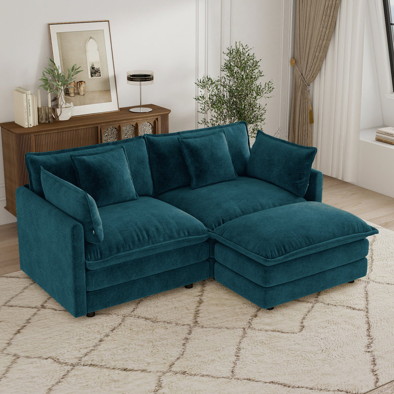 Sectionals, L Shape Sofa, Chenille Sofa, For Living Room, 33" H x 75.9" W x 57" D, Blue Chenille
